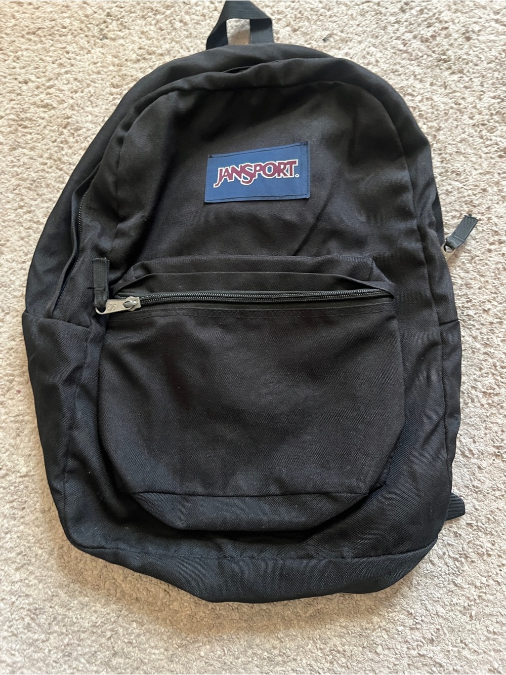 Jansport Black Classic Backpack with Navy Logo Patch